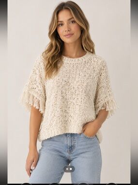 Universal Thread Cream Fringe Knit Sweater